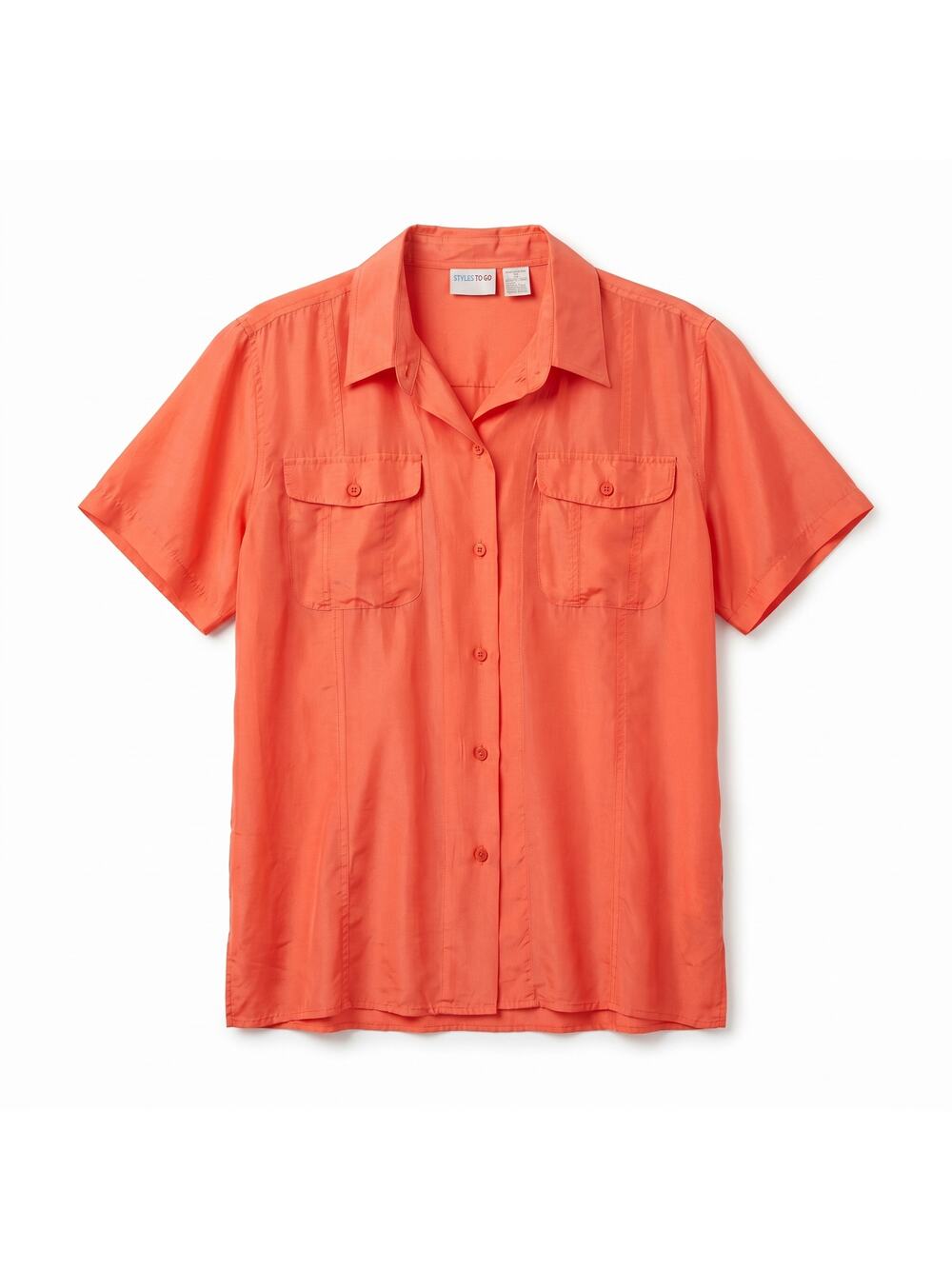 NWT Vintage Styles To Go 100% Pure Silk Orange Coral Blouse | Short Sleeve